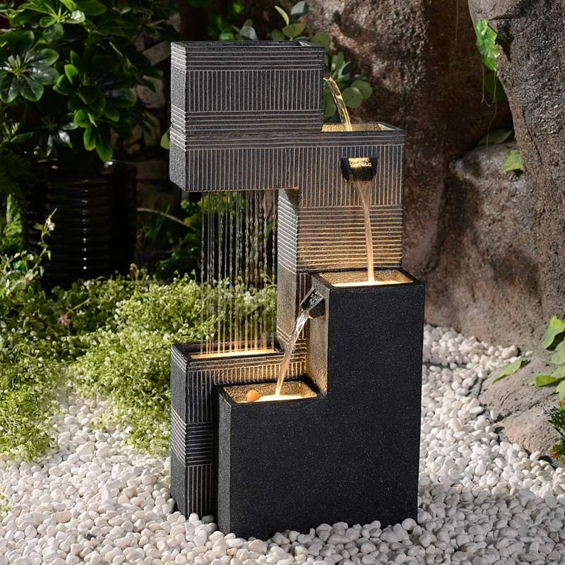 Block Fall 33 1/2"H Black Gray Outdoor LED Floor Fountain 3 Block Fall 33 1/2"H Black Gray Outdoor LED Floor Fountain