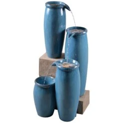 Kenroy Shop -Kenroy Shop blue glaze 36 inch high plug in 4 level indoor outdoor water fountain 66j05