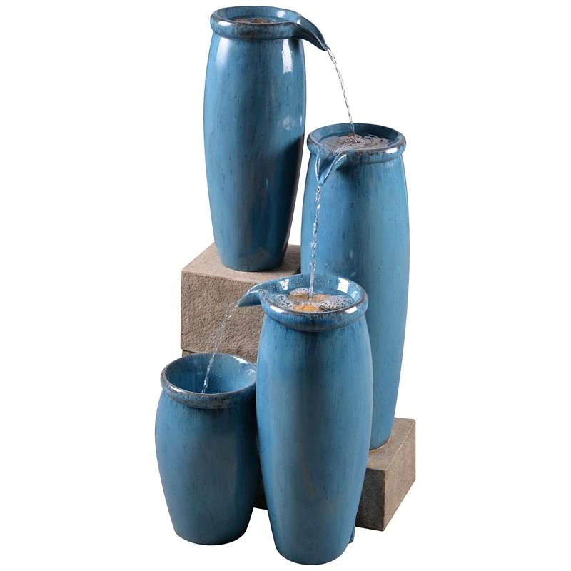 Blue Glaze 36" High Plug-In 4-Level Indoor-Outdoor Water Fountain 4 Blue Glaze 36" High Plug-In 4-Level Indoor-Outdoor Water Fountain - Image 2