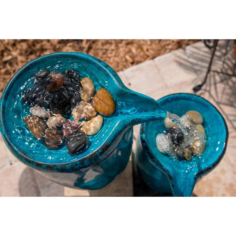 Blue Glaze 36" High Plug-In 4-Level Indoor-Outdoor Water Fountain 5 Blue Glaze 36" High Plug-In 4-Level Indoor-Outdoor Water Fountain - Image 3