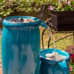 Blue Glaze 36" High Plug-In 4-Level Indoor-Outdoor Water Fountain 12 Blue Glaze 36" High Plug-In 4-Level Indoor-Outdoor Water Fountain -Kenroy Shop blue glaze 36 inch high plug in 4 level indoor outdoor water fountain 66j05views3