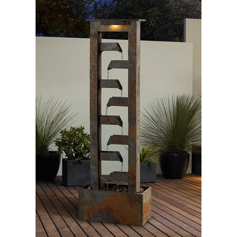Channel 49" High Slate Stone Waterfall Fountain With Light 3 Channel 49" High Slate Stone Waterfall Fountain With Light