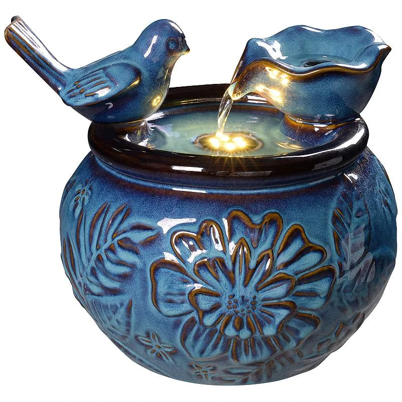 Kenroy Home Bird And Flowers 10 1/4" High Blue LED Tabletop Fountain 4 Kenroy Home Bird And Flowers 10 1/4" High Blue LED Tabletop Fountain - Image 2