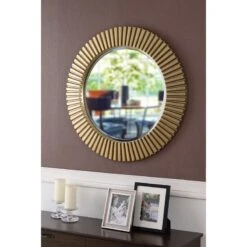 Kenroy Home North Antique Brass 34" Round Wall Mirror