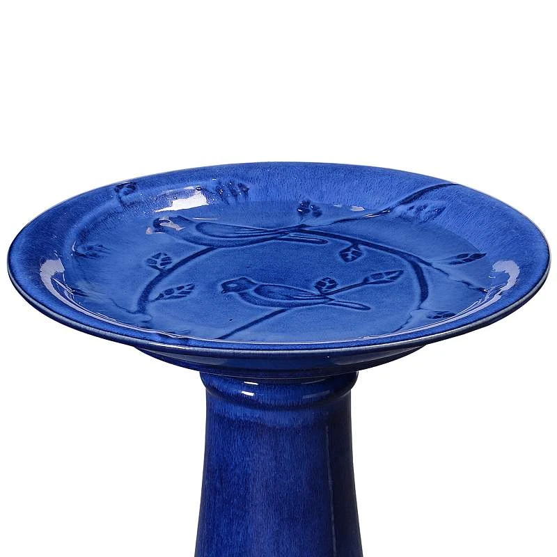 Kenroy Home Otaki 21 1/2"H Blue Ceramic Outdoor Bird Bath 5 Kenroy Home Otaki 21 1/2"H Blue Ceramic Outdoor Bird Bath - Image 3
