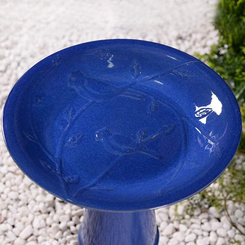 Kenroy Home Otaki 21 1/2"H Blue Ceramic Outdoor Bird Bath 7 Kenroy Home Otaki 21 1/2"H Blue Ceramic Outdoor Bird Bath - Image 5