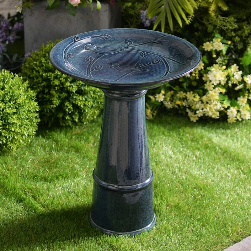 Kenroy Home Otaki 21 1/2"H Teal Ceramic Outdoor Bird Bath 3 Kenroy Home Otaki 21 1/2"H Teal Ceramic Outdoor Bird Bath