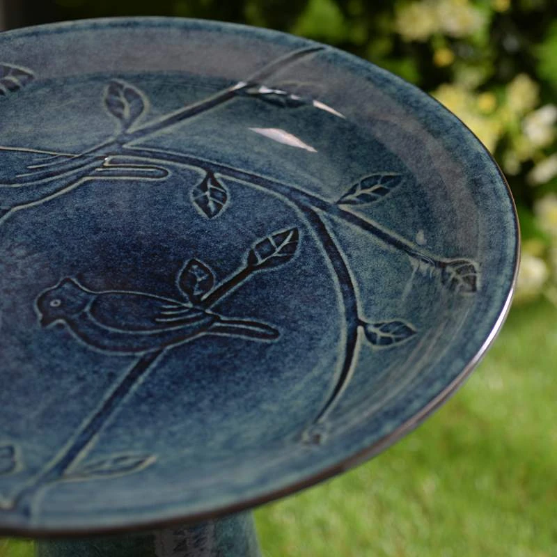 Kenroy Home Otaki 21 1/2"H Teal Ceramic Outdoor Bird Bath 4 Kenroy Home Otaki 21 1/2"H Teal Ceramic Outdoor Bird Bath - Image 2