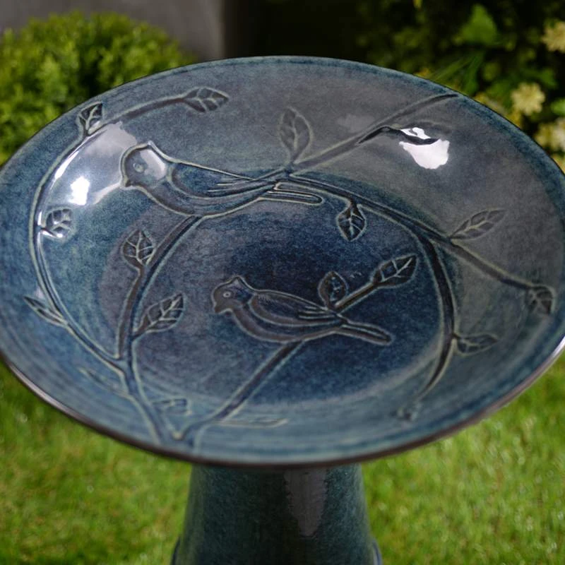 Kenroy Home Otaki 21 1/2"H Teal Ceramic Outdoor Bird Bath 5 Kenroy Home Otaki 21 1/2"H Teal Ceramic Outdoor Bird Bath - Image 3