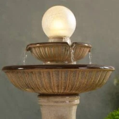 Knight 26 1/2" High Ivory Ceramic 2-Tier LED Floor Fountain -Kenroy Shop knight 26 and one half inch high ivory ceramic 2 tier led floor fountain 85a32views1