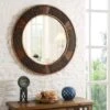 Lagoon Painted Wood W/ Natural Rattan 34" Round Wall Mirror
