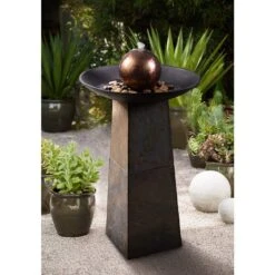 Modern Orb 35 1/2" Slate And Copper Bubbler Floor Fountain