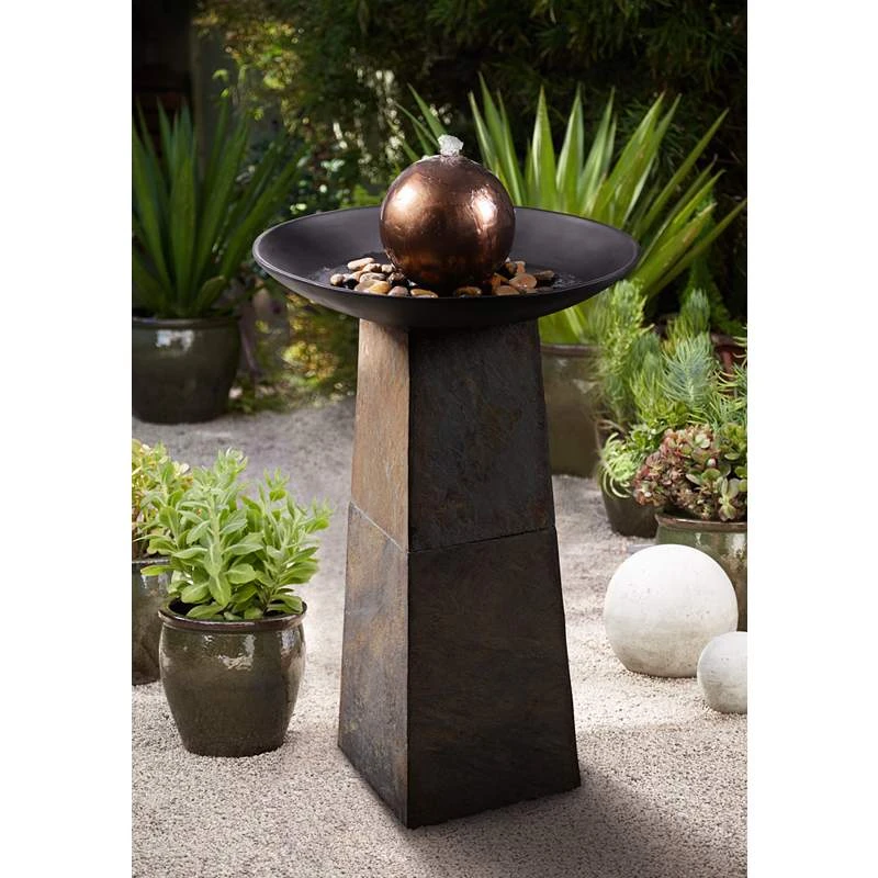 Modern Orb 35 1/2" Slate And Copper Bubbler Floor Fountain 3 Modern Orb 35 1/2" Slate And Copper Bubbler Floor Fountain