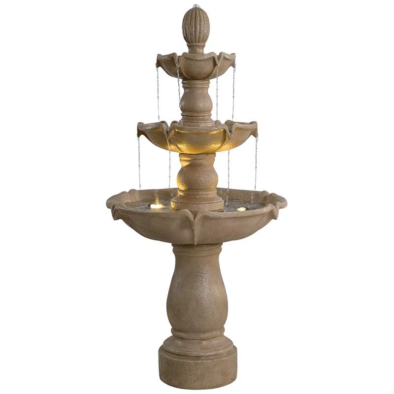 Plantation 62"H Sandstone 3-Tier Outdoor LED Floor Fountain 4 Plantation 62"H Sandstone 3-Tier Outdoor LED Floor Fountain - Image 2