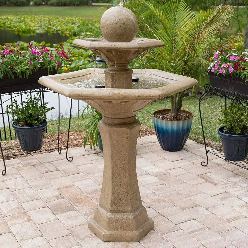 Riviera 56" Sandstone 3-Tier Bubbler Fountain With LED Light 3 Riviera 56" Sandstone 3-Tier Bubbler Fountain With LED Light