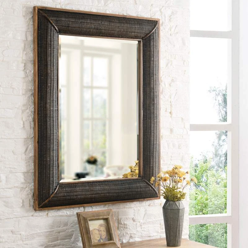 Searil Painted Wood And Rattan 30" X 40" Wall Mirror 3 Searil Painted Wood And Rattan 30" X 40" Wall Mirror