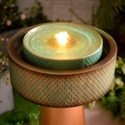 Solidad 31 1/2"H Copper And Green Tiered LED Floor Fountain 12 Solidad 31 1/2"H Copper And Green Tiered LED Floor Fountain -Kenroy Shop solidad 31 and one half inchh copper and green tiered led floor fountain 85a35views3