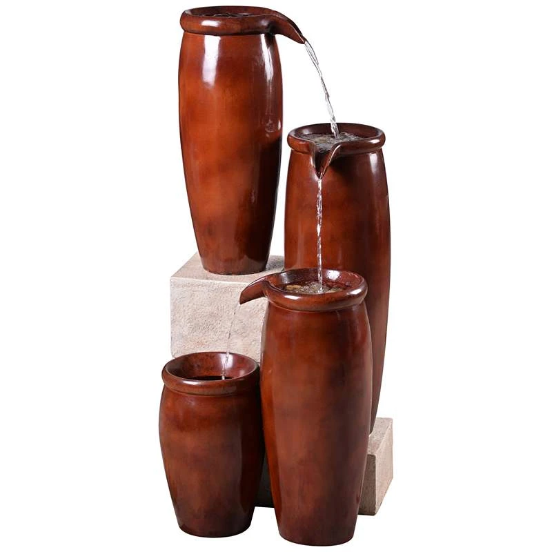 Vessel 36" High Textured Rustic Ceramic Outdoor Fountain 4 Vessel 36" High Textured Rustic Ceramic Outdoor Fountain - Image 2