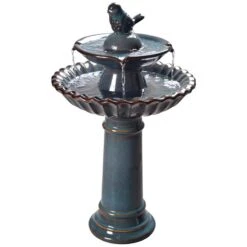 Kenroy Shop -Kenroy Shop vogel 27 and one quarter inch high teal blue ceramic bird garden fountain 78f10